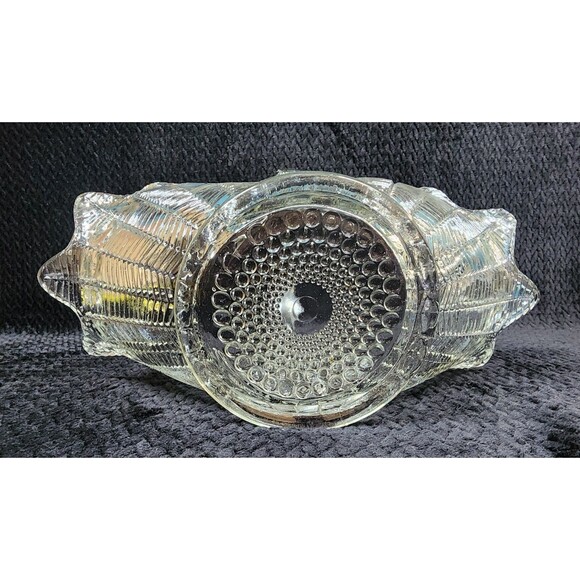 Vintage LE Smith Feather Glass Basket – Clear Pressed Glass, Mid-Century Design - Picture 8 of 12